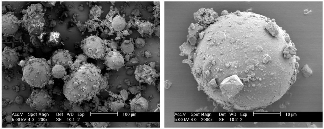 electron micrographs of powder A with filler